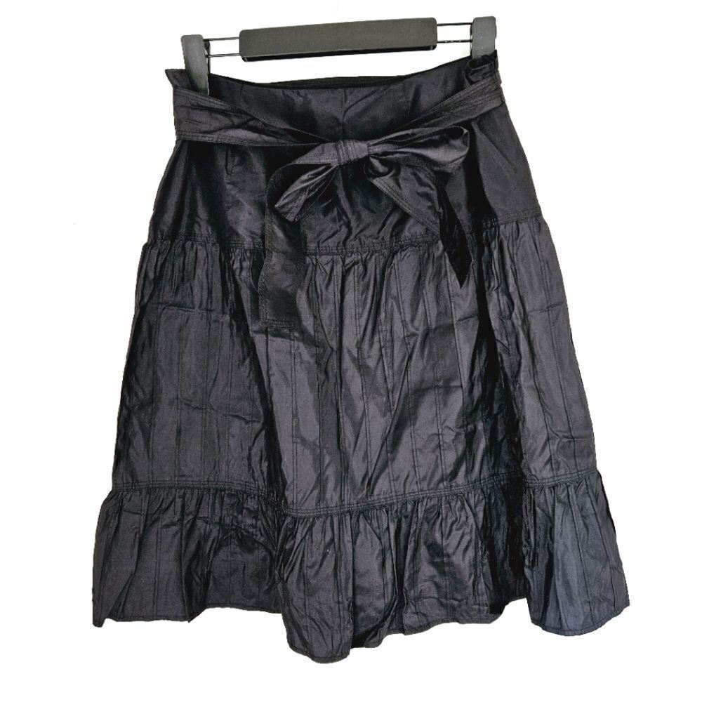 Vintage Carlisle 100% Silk Black Pleated Belted Ruffled Skirt 10